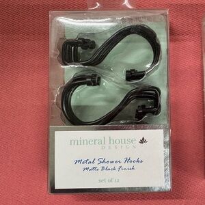 Mineral House Design Metal Shower Hooks, Matte Black - Set of 12